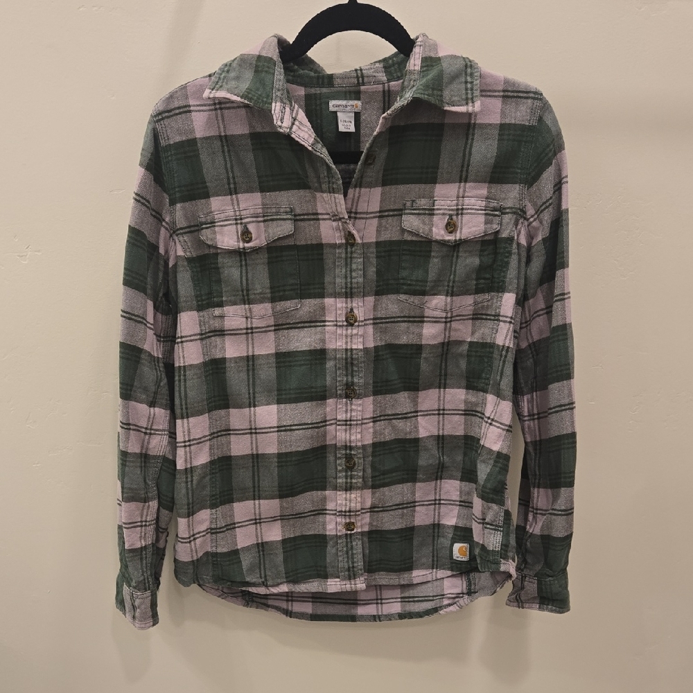 Carhartt Green and White Plaid Shirt
